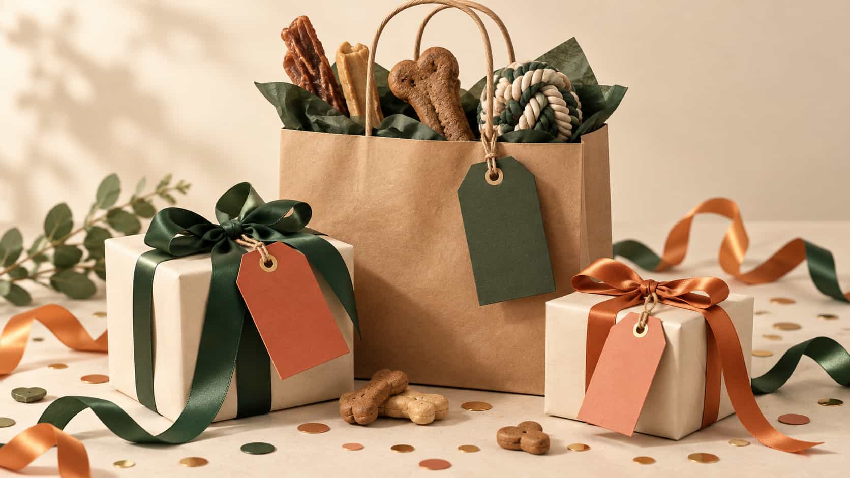 Presentkassar med tuggodis, rosetter och etiketter